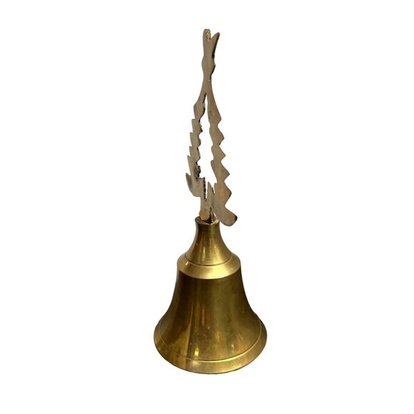 Vtg Solid Brass Christmas Tree Bell Made in India 5" Tall - Picture 2 of 5